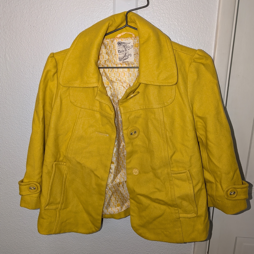Tulle Mustard Yellow Wool Blend Pea Coat